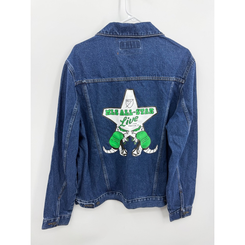 MLS All-Star Austin 2025 Denim Trucker Jacket Mens Large Blue Armadillo Graphic